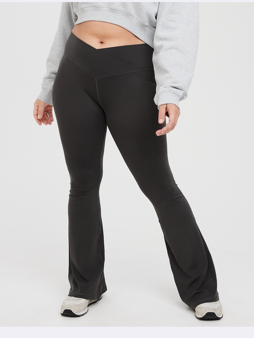 aerie Dark Gray Criss Cross V-Waist Flare Leggings Long Length